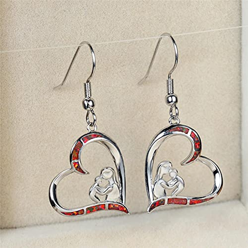 LOKILOKI Boho Weibliche Blaue Opal Stein Ohrringe Nette Liebe Herz Baumeln Ohrringe Für Frauen Charme Silber Farbe Regenbogen Ohrringe