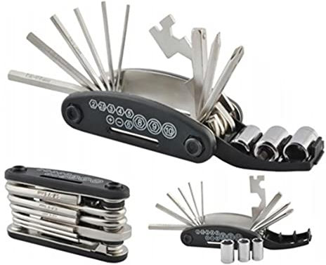 Laxzo ® 16 in 1 Bike Multi-Function Bike Bicycle Repair Tool Kit Compact and Lightweight for Road Mountain Bikes Folding Cycling Emergency Repair Kit Motorcycle Accessories Stainless Steel