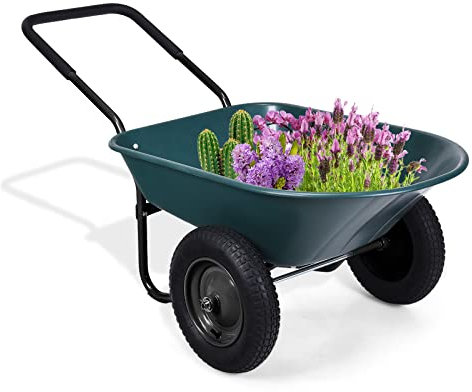 TANGZON 2-Wheeled Garden Wheelbarrow, 150KG Heavy Duty Garden Cart with Pneumatic Tyre and Powder Coated Steel Handle, Outdoor Tipping Carts for Garden, Farm and Warehouse (Green)