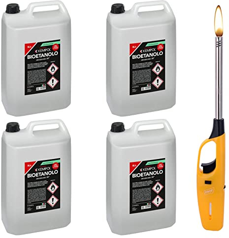 KEMIPOL 4X5LT BIOETANOLO COMBUSTIBILE Liquido Ecologico Naturale INODORE Camino + Accendino Omaggio