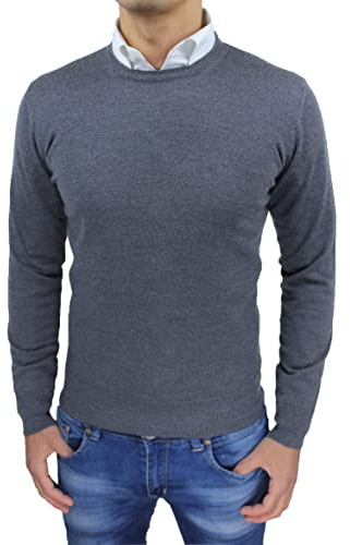 Evoga Maglione Pullover Uomo Class Girocollo Casual Golf Maglia Invernale (Grigio Medio, 3XL)