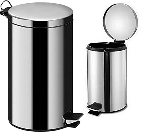 Crystals S/Sless Steel 5L Silver Pedal Bin Kitchen Bathroom Toilet Rubbish Office Waste (5L)