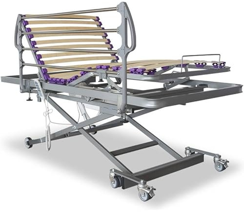 VentadeColchones - Cama Articulada Geriátrica con Carro Elevador de Baja Altura, con Barandilla Izquierda, de Medida 90 x 190 cm, con Bote de Grasa y Servicio de Subida y Montaje