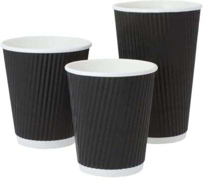 HOT BARGAINS Triple Wall Paper Coffee Cups, 8oz/230ml Black Disposable Cups, Pack of 1000