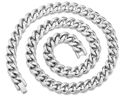 Philip Jones Män 12 mm rostfritt stål pansarkedja halsband 20 Inch, Rostfritt stål, Ingen ädelsten