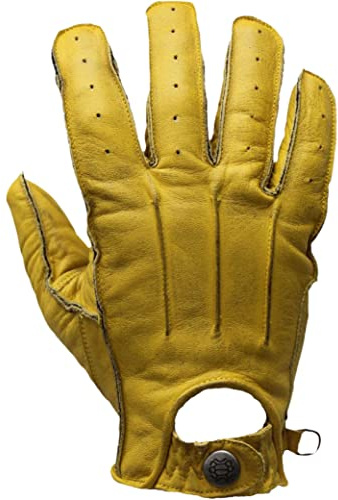 Mycl Turell Gants de moto Easy Rider - Gants de moto pour homme - En cuir véritable - Gants de moto pour homme - Avec renfort aramide - Simples et élégants (jaune, XXL)