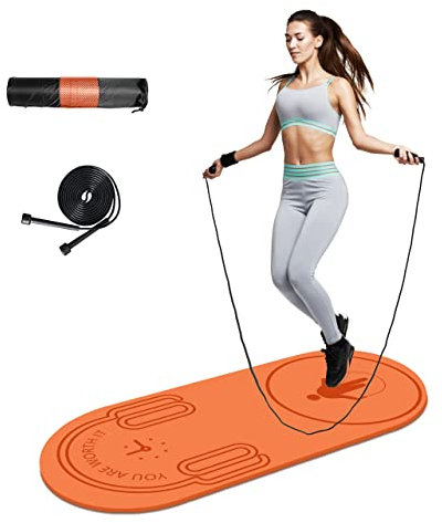 LaiEr Hopprepsmatta, fitnessträningsmatta knäskydd stötabsorption hopprep matta halkfri för hemmagym (140 cm x 62 cm x 8 mm)