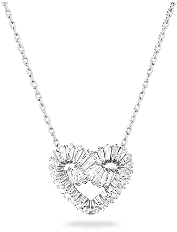 Swarovski Matrix Halskette, Weiße und Rhodinierte Damenhalskette mit Anhänger in Herzform und Strahlenden Swarovski Kristallen
