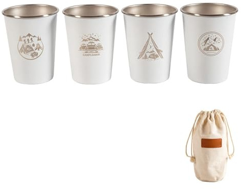 Juego de 4 vasos de whisky, vaso aislado de acero inoxidable, vaso de cerveza apilable, vaso pequeño de metal, vaso de doble pared aislado al vacío, vasos para beber para niños y adultos(Blanco)