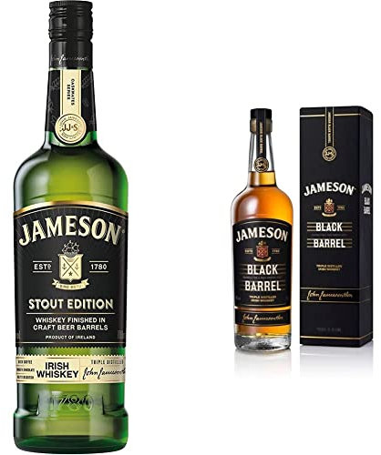 Jameson Black Barrel Blended Irish Whiskey with Gift Box, 700ml & Stout Edition Irish Whiskey, 700ml