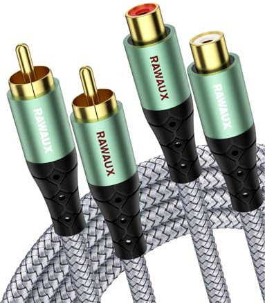 RAWAUX Cavo di Prolunga RCA 2M, Cavo RCA Placcato Oro Cavi Audio Stereo da 2RCA Maschio a 2RCA Femmina Cavi Subwoofer per Amplificatori, Home Cinema, Sistemi Hi-Fi