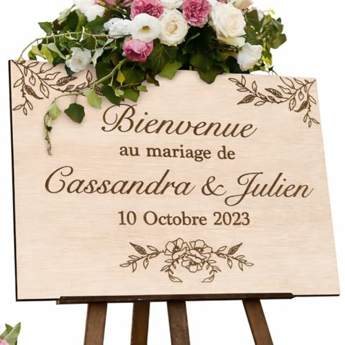 Panneau de mariage personnalisé en bois, bienvenue au mariage de, rectangle horizontal paysage, accueil cérémonie, mariage champêtre, fête, 30x40cm