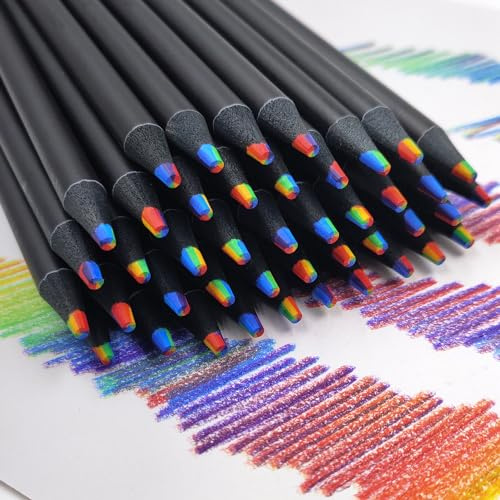 NAROSEBE 24 uds Lápices Multicolor Niños 7 en 1 Lápices de Colores Arcoiris Lápices Colores Madera Lápices Punta Multicolor para Niños y Adultos Colorear, Pintar Detalles Cumpleaños Escuela Aula