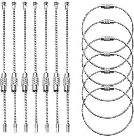 WLUOS Portachiavi a Corda in Acciaio Inossidabile 15 CM - 50 Pezzi Filo Metallico Con Chiusura a Vite per Bagagli ed Escursioni