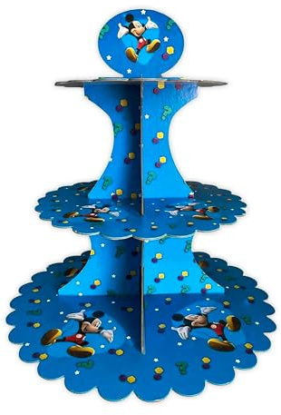 Cardboard Cupcake Stand – 3 Tier Dessert Display for Muffins, Pastries, and Treats – Lightweight & Reusable, Mickey Mouse