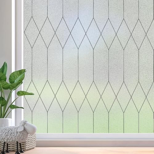 Windimiley Fensterfolie Blickdicht von Aussen, Sichtschutzfolie Fenster mit UV-Schutz, Milchglasfolie Selbstklebend Fenster marokkanische Linien Statisch Haftend für Zuhause und Büro 45 x 300 cm