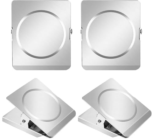 Udbrud Magnetklammern, 4 Stück Stark Magnetische Clips Extra Große Magnete mit Klammer Kühlschrankmagnete für Whiteboard, Büro, Zuhause, Küche, Schul, Silber 54mm