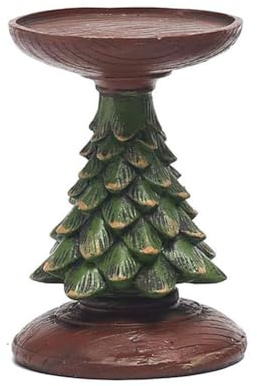 Christmas Tree Candle Holder Decor, Candle Stand for Pillar Candles, Vintage Decorated Christmas Tree Figurines Candelabros for Home Table Decor (S)