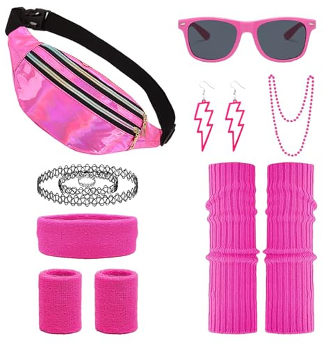 ZABARE 80er 90er Jahre Outfit Accessoires Damen,80er Jahre Hippie Kostüm Accessoires mit Bauchtasche, Stirnband