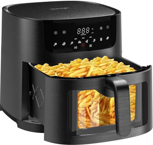 Iceagle XXL Heißluftfritteuse 9L - 1800W Airfryer mit Sichtfenster | Friteuse ohne Öl, 8 Programme, Digitale LED-Touchscreen, Rezeptbuch, Gesundes Kochen