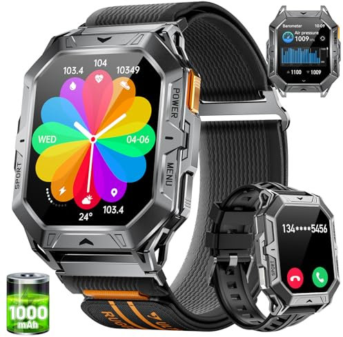 LIGE Smartwatch Herren 1000mAh großer Akku/2.13” AMOLED Display Sportuhr Herren mit Telefonfunktion, 100+ Sportmodi Fitnessuhr, 24/7 Herzfrequenz/Schlafmonitor/IP68/Kompass für Android iOS