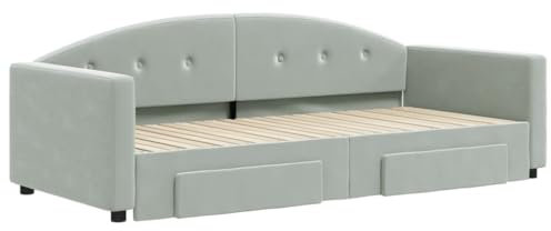 HEFZGDB Tagesbett Ausziehbar mit Schubladen Hellgrau 90x200 cm Samt Ehebett Gästebett Einzelbetten Bettrahmen für Herberge Schlafzimmer Gästezimmer Wohnbereich
