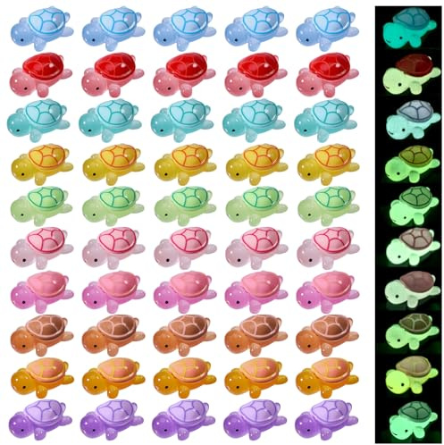 FREEBLOSS 50 Stück Leuchtende Mini Schildkröten Tierfigur Aus Kunstharz 5 Farben Schildkröten Dekorationen Winzige Plastiktiere Miniatur Schildkröten Zum Verstecken 1.2x1.8x0.6 Zoll