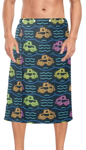 Amooorous Vehículo de ingeniería fluorescente colorido para hombre, cintura elástica, tela de rizo para hombre, 60 x 28 pulgadas, para playa, baño, sauna, falda para dormir