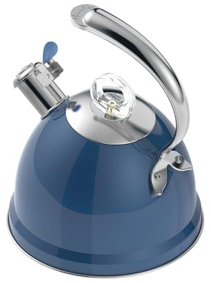Harriet Wasserkessel Teekessel (2,36L), Edelstahl Pfeifkessel, 3-lagiger Boden, einzigartiger ergonomischer Griff, inklusive Topflappen und Unterlage, geeignet für Induktion und Gasherd (Blau)
