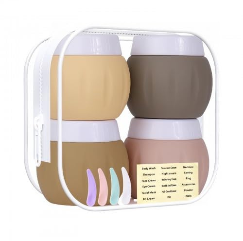 Silikon Cremedosen zum Befüllen Anti-Fall Reise Kosmetik Behälter, 50ML Cremetiegel Salbendosen, Tragbar Kleine Dose mit Deckel, Nachfüllbare Kosmetikdosen Leerdose mit Schaber für Lotionen (Braun)
