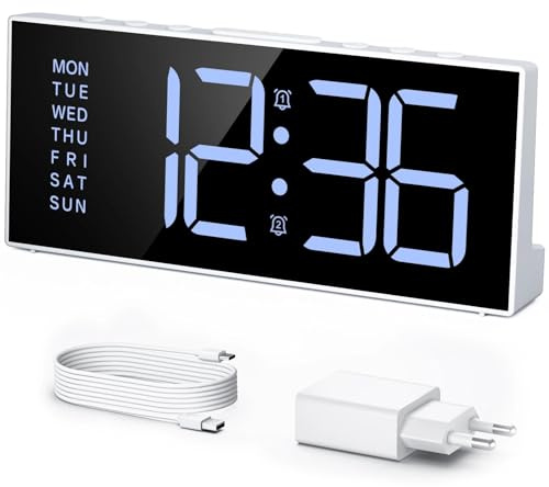 LATEC Sveglia Digitale da Comodino a Corrente 7 Pollici con Doppia Alarms, 5 Livelli di Luminosità, USB Charge, e 3 Modalità Sveglia per Camera da Letto