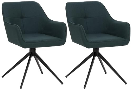 Mendler 2er-Set Esszimmerstuhl HWC-O47 Stoff/Textil (270g/m²) - Petrol-grün | Küchenstuhl, Armlehne, drehbar Auto-Return