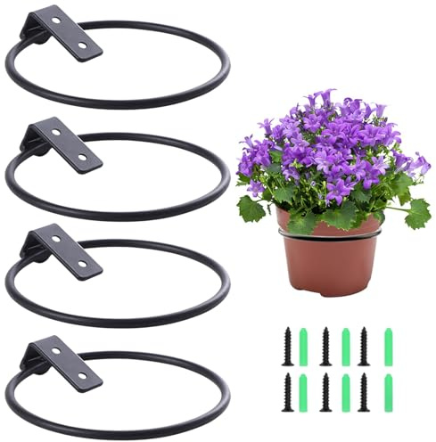 liuer Wall Planters for Outdoor Plants, Wall Planter 4 PCS Wall Mounted Plant Pot Holder Metal Wall Mounted Flower Pot Ring Holder Foldable,for Indoor Balcony Home Garden Yard(6 inch)