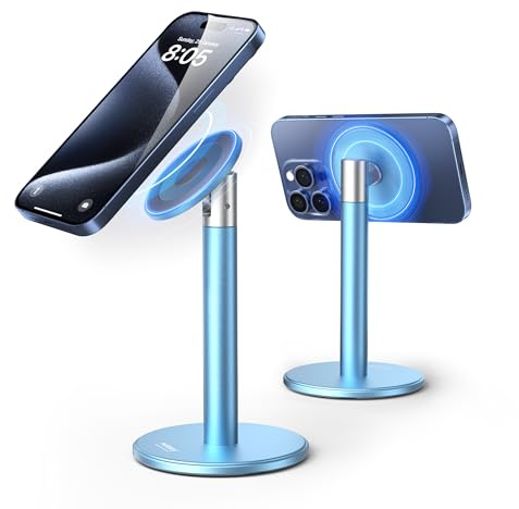 Nulaxy Aluminum Magnetic Phone Stand, 720° Adjustable Holder with Magnetic Ring, Compatible with iPhone13, 14, 15, 16 Pro Max/Android & MagSafe Case, Desktop Stand for Office/Home Use, Blue