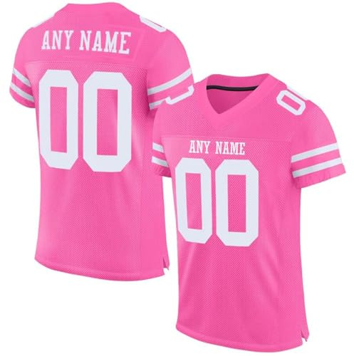 Personalisiert American Football Trikot für Herren Damen Jugend Vorschule Custom Football Jersey Sports Personalisierte Tshirt Printed Team Name & Number & Logo Rosa