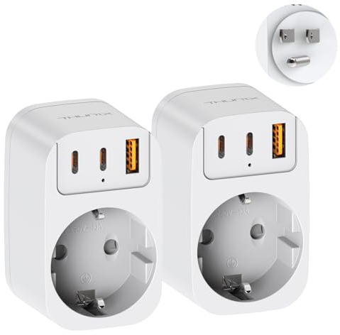 THUNIX 2er Pack USA Adapter Steckdose, 4 in 1 Reiseadapter Kanada mit 2 Typ C und USB A, Typ B Adapter USA Deutschland Stecker, Steckdosenadapter für Mexiko Thailand Philippinen