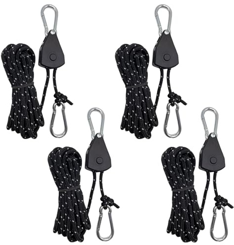 4 Stück Verstellbarer Seil Ratsche, 5mm Reflektierend Abspannseile zeltschnur, 4 M Abspannseile mit Seilspanner für Campingzelte Markisen (Schwarz)
