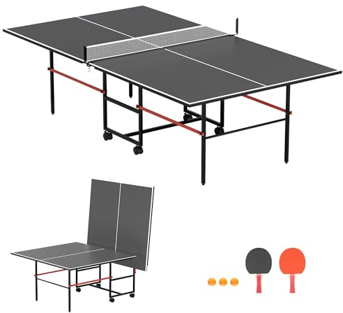 Foldable Ping Pong Table for Indoor/Outdoor, 8 X 4 FT Professional Table Tennis Table with Net, 2 Table Tennis Paddles and 3 Balls - Tournament Quality - Foldable with Single Player Playback Mode