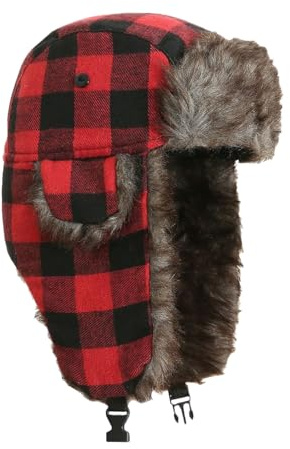 Cappello invernale da boscaiolo da uomo e da donna, caldo cappello invernale con paraorecchie, cappello invernale da boscaiolo, Plaid rosso., Taglia unica