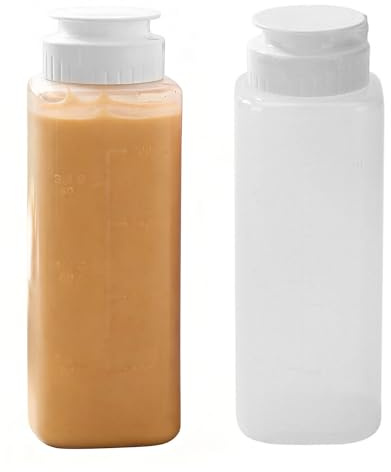 FooYee 2 Stück Quetschflasche 200ml, Saucenflasche Squeeze Flasche für Saucen, BPA-frei Squeeze Flasche & Dosierflasche, Auslaufsichere Saucenflasche für Küche, Grill, Ketchup, Heiße Soßen