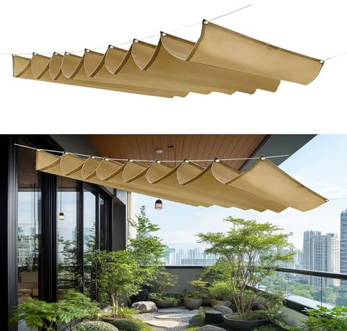 Einziehbar Welle Sonnensegel 130 x 300 cm Uv-Schutz Reißfest Sonnenschutz Wasserdicht Winterfest mit Ösen Spannmarkise Beschattung für Terrasse Garten Pergola, Khaki