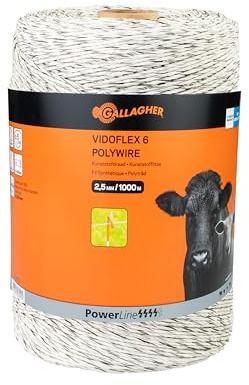 1000 m Gallagher Weidezaunlitze Vidoflex 6 (weiß) - Elektrozaun Litze - Geeignet für Rinder, Schafe, Rehe & Hirsche, Schweine, Ziegen - UV-stabil und verdrehsicher - Ausgezeichnete Sichtbarkeit