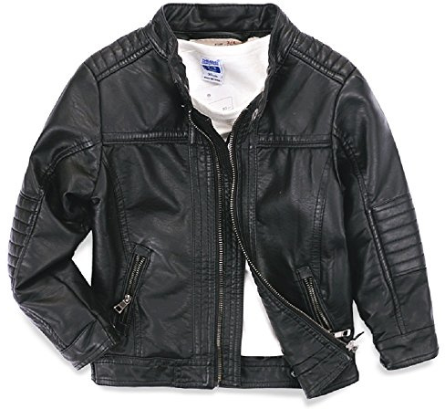 LJYH Boys Faux leather jacket children's collar motorcycle leather zipper coat Black 11-12yrs (150)
