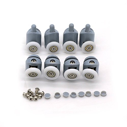Ruote per porta della doccia, set di 8 guide per anta doccia singola, ruote e pulegge, diametro 23 mm, parti di ricambio (4 rulli superiori e 4 rulli inferiori)
