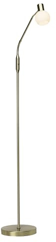 Brilliant Lampe Philo LED Standleuchte 1flg messing gebürstet/weiß | 1x LED-D45, E14, 4W LED-Tropfenlampe inklusive, (450lm, 2700K) | Mit Kippschalter | Standleuchte mit flexiblem Lesearm fürs Schlafzimmer und Büro, modernes, schlankes Design