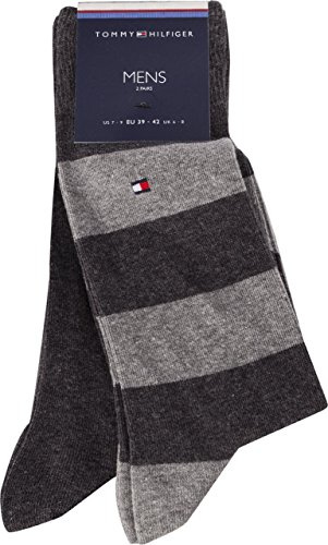 TOMMY HILFIGER Herrstrumpor - Rugby Sock, Strumpor, Randiga, Uni/Randiga, Förpackning med 12, Grå (antracit 201), 39-42 EU
