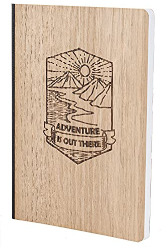 Notizbuch mit Holz Cover in A5 - ADVENTURE IS OUT THERE - Echtholz Notebook zum Reinschreiben Holzeinband 192 blanko Seiten 90g, Holzart:Eiche