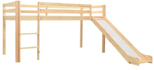 vidaXL Kiefernholz Massiv Hochbett mit Rutsche Leiter Kinderbett Spielbett Jugendbett Holzbett Rutschbett Bett Kinderzimmer 97x208cm Weiß