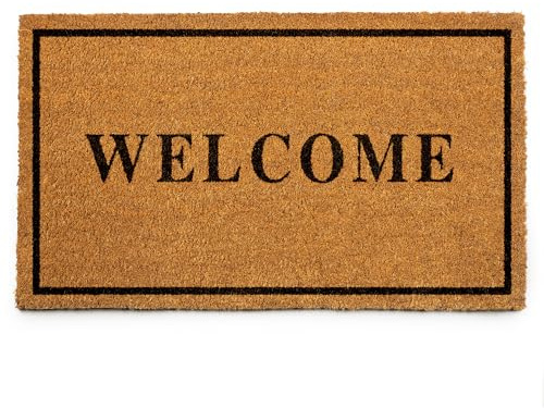 PLUS Haven Coco Coir Door Mat with Heavy Duty Backing, Welcome Doormat, 17.5”x30” Size, Easy to Clean Entry Mat, Beautiful Color and Sizing for Outdoor and Indoor uses, Home Décor
