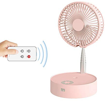 ELQ Mini Personal Desk Fans/Foldable Portable Air Cooler Spray Humidifier/Remote Control Floor Fan with Night Lamp, for Home/Office/Travel, 7200Mah,Pink